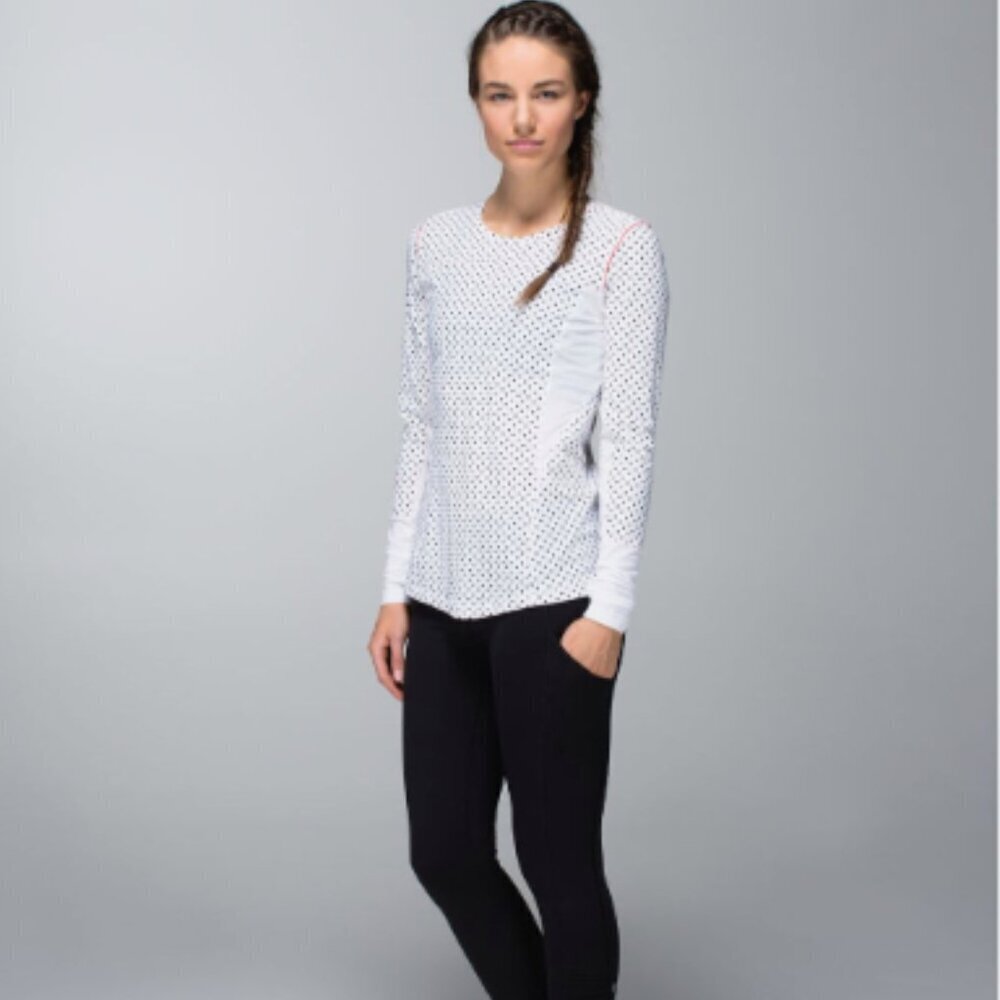 Lululemon Runbeam Long Sleeve Mod Dot Printed Black / White